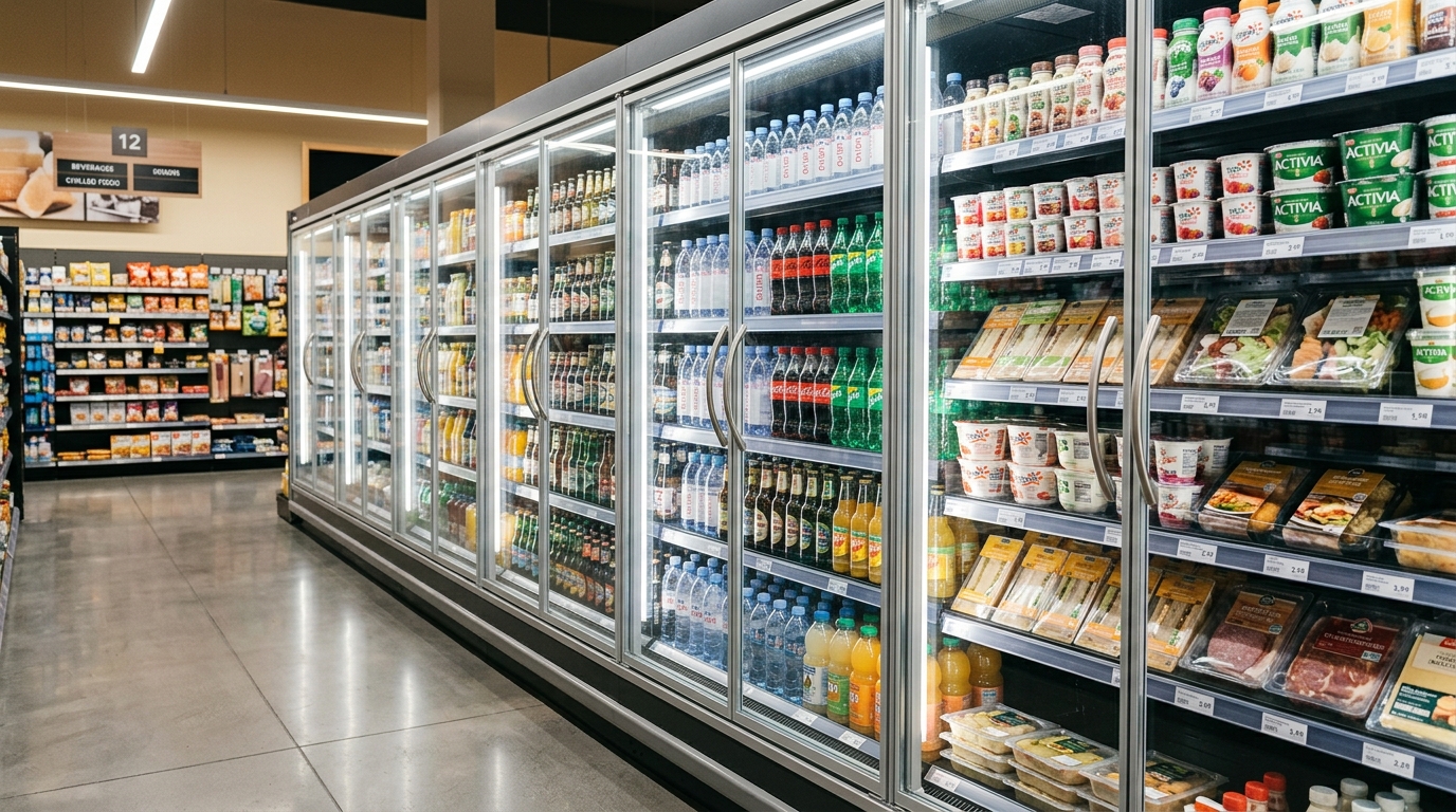 Expositores refrigerados de supermercado com portas de vidro